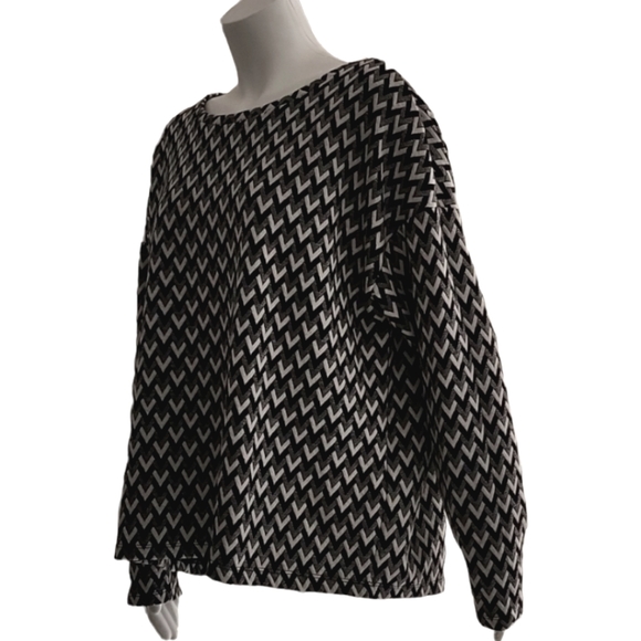 H&M Chevron Zig Zag Long Sleeve Knit Top L Oversized Boxy Fit Casual 3/4 Sleeves - Picture 6 of 14